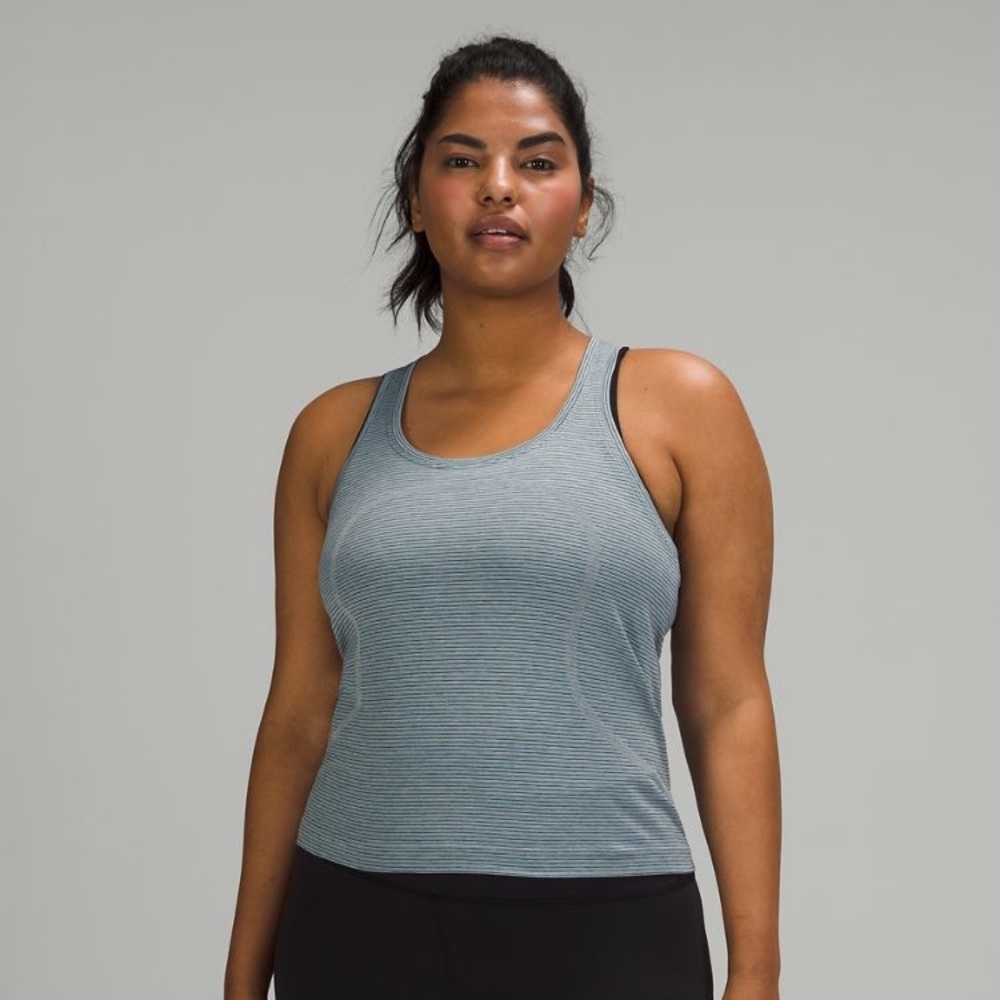 lululemon athletica light blue striped tank top